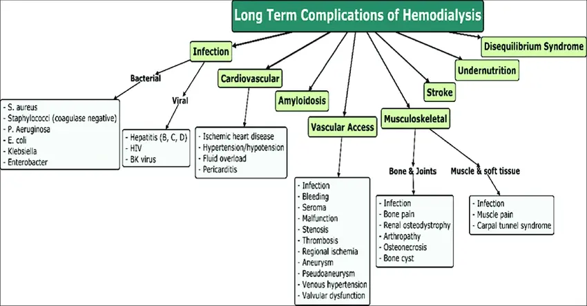 Graphique illustrant les limites et les complications associées à la dialyse à long terme