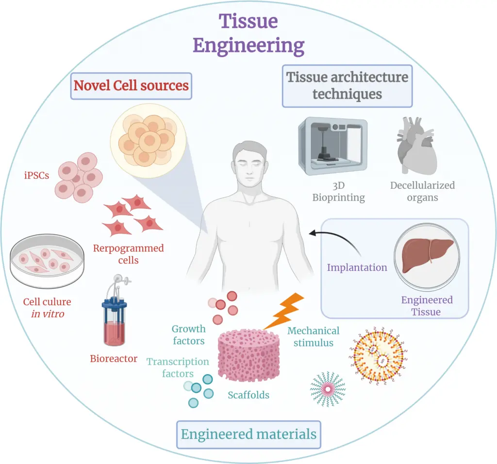 Un schéma montrant comment les cellules souches peuvent réparer et régénérer les tissus et cellules endommagés